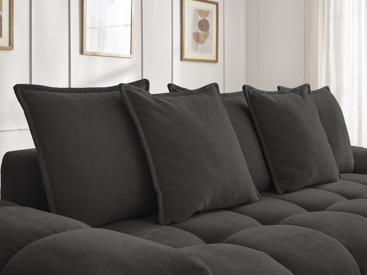 Bobochic Everest Schlafsofa 3-Sitzer mit Bettkasten, 5 Kissen Strukturstoff Schwarz