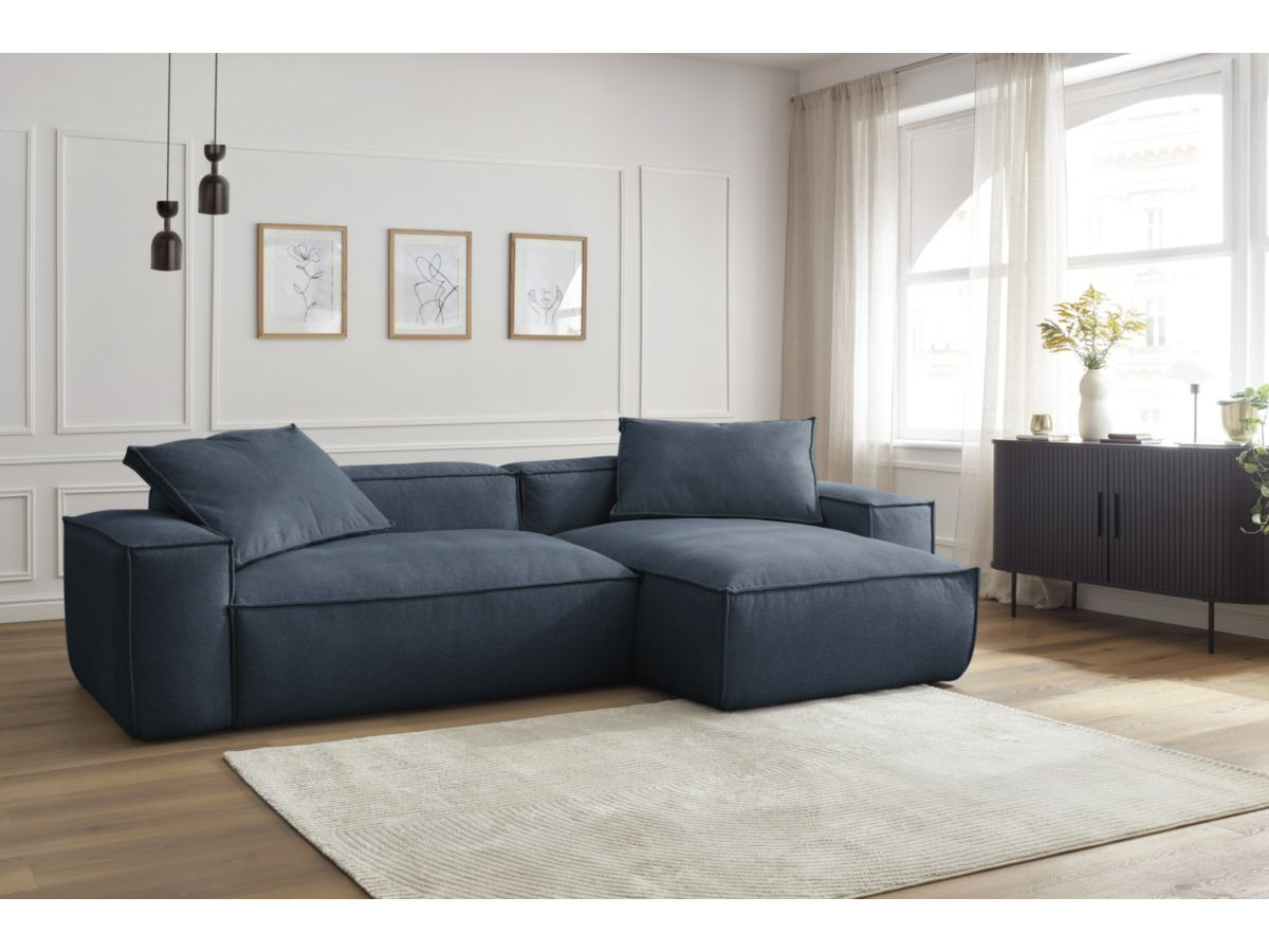 Bobochic Boheme Ecksofa, 2 Kissen Melange-Stoff Dunkelblau