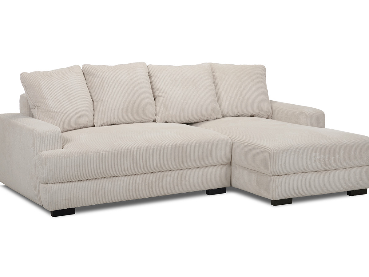Bobochic Campi Ecksofa mit Schlaffunktion und Bettkasten Cordsamt Beige Ecke rechts