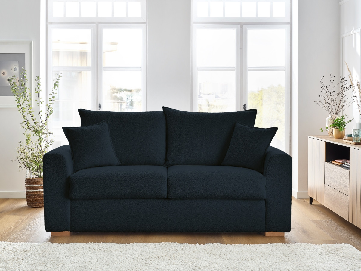 Bobochic Augustin Schlafsofa 3-Sitzer Bouclé-Stoff Dunkelblau, Liegefläche 160 × 200 cm