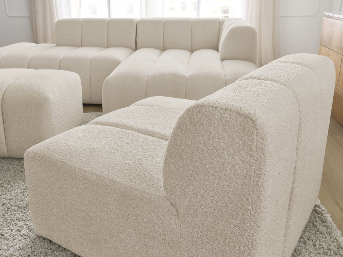Bobochic Annecy Ecksofa mit Sofamodul und Pouf Bouclé-Stoff Beige Ecke rechts