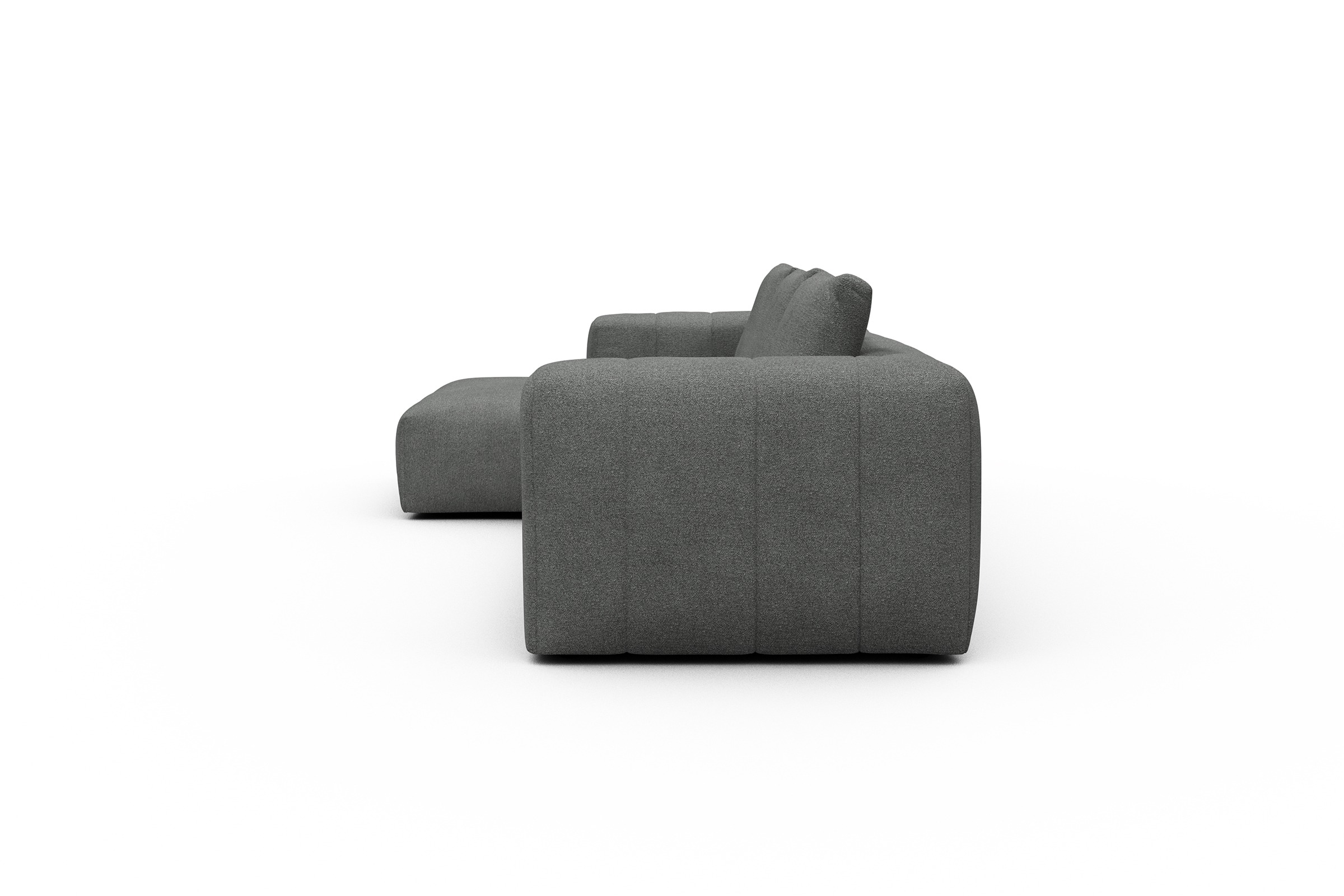 Ecksofa Hugo 2,5-Sitzer Armlehne rechts mit Chaiselongue Boucle-Ash-Grey