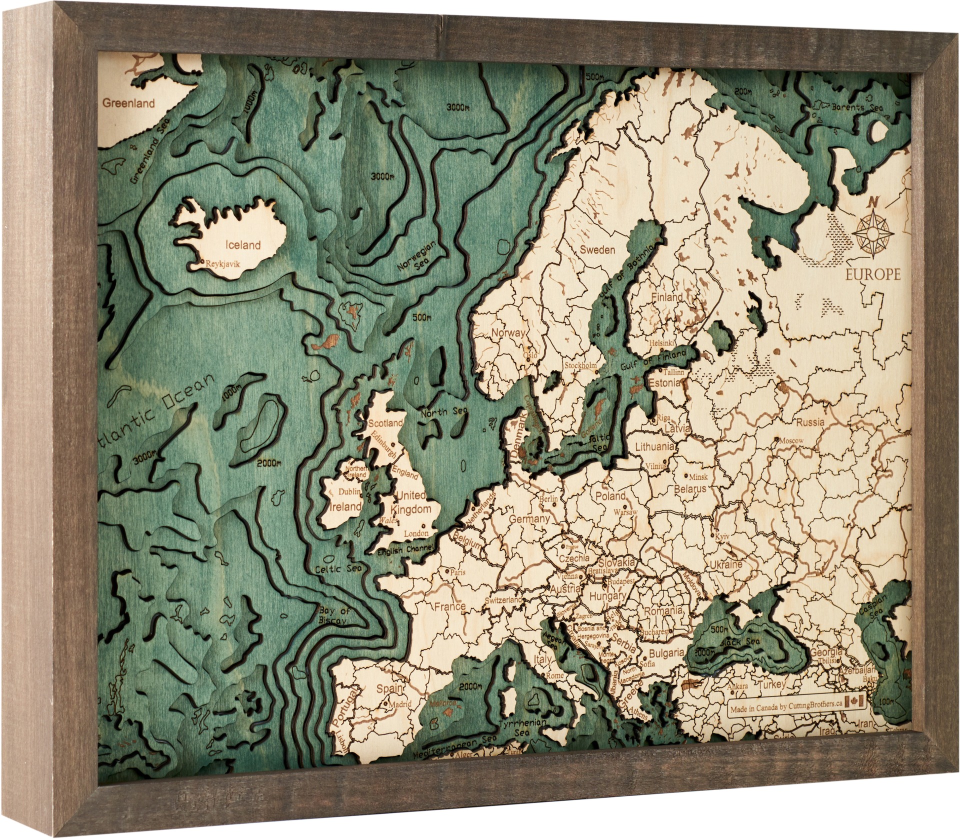 Cutting Brothers 3D Holz-Wandkarte Europa Europe 40.5x30.5 cm