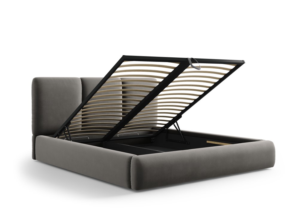 Cosmopolitan Design Stauraumbett mit Kopfteil Nicolas 160x200 Samt Riviera Grau