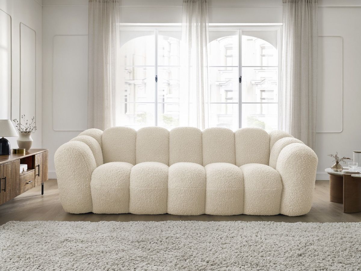 Bobochic Hippolyte Sofa 3-Sitzer Bouclé-Stoff Beige