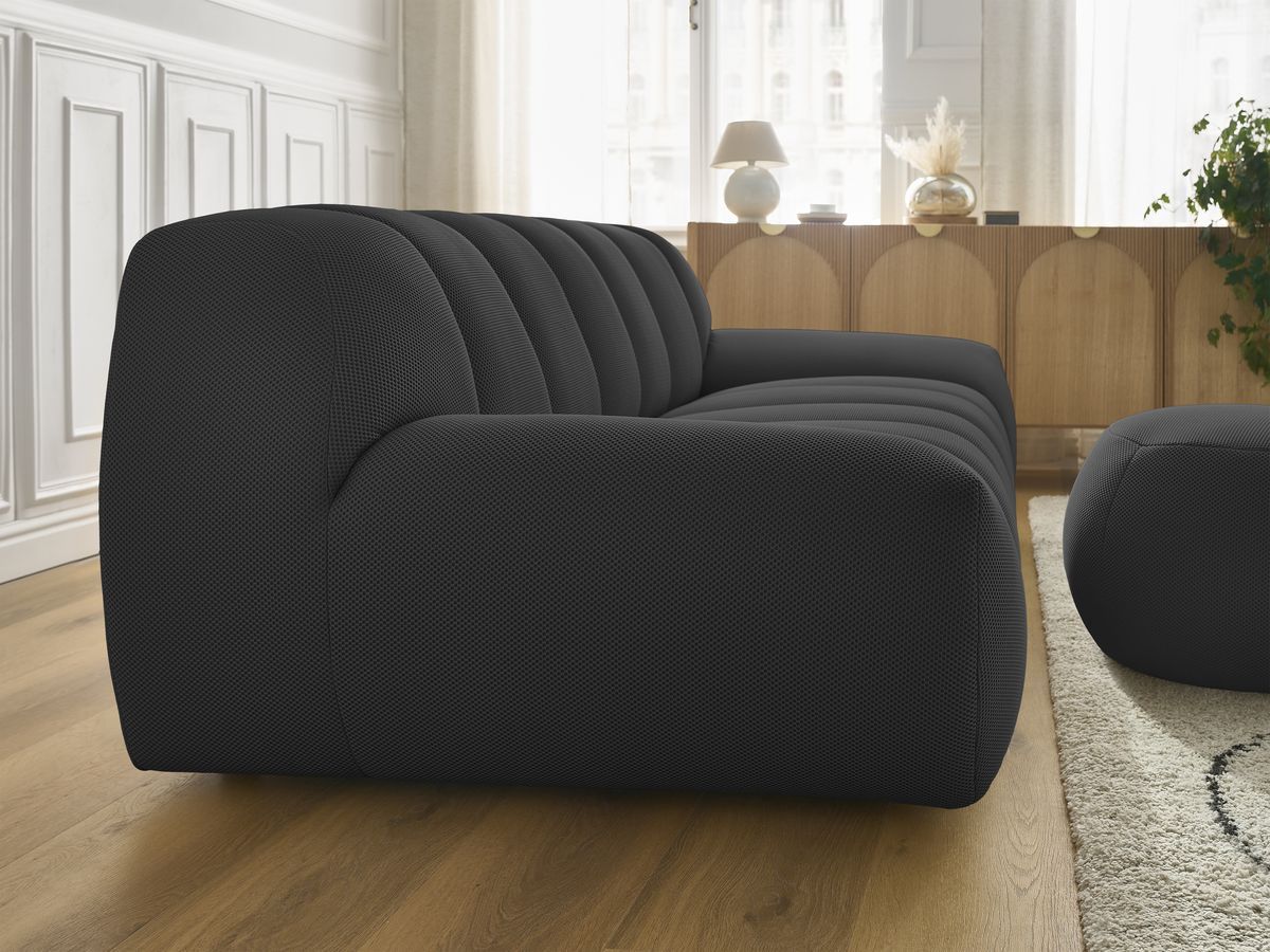 Bobochic Hayden Sofa 3-Sitzer mit Pouf 226 × 107 cm Mesh-Stoff Schwarz