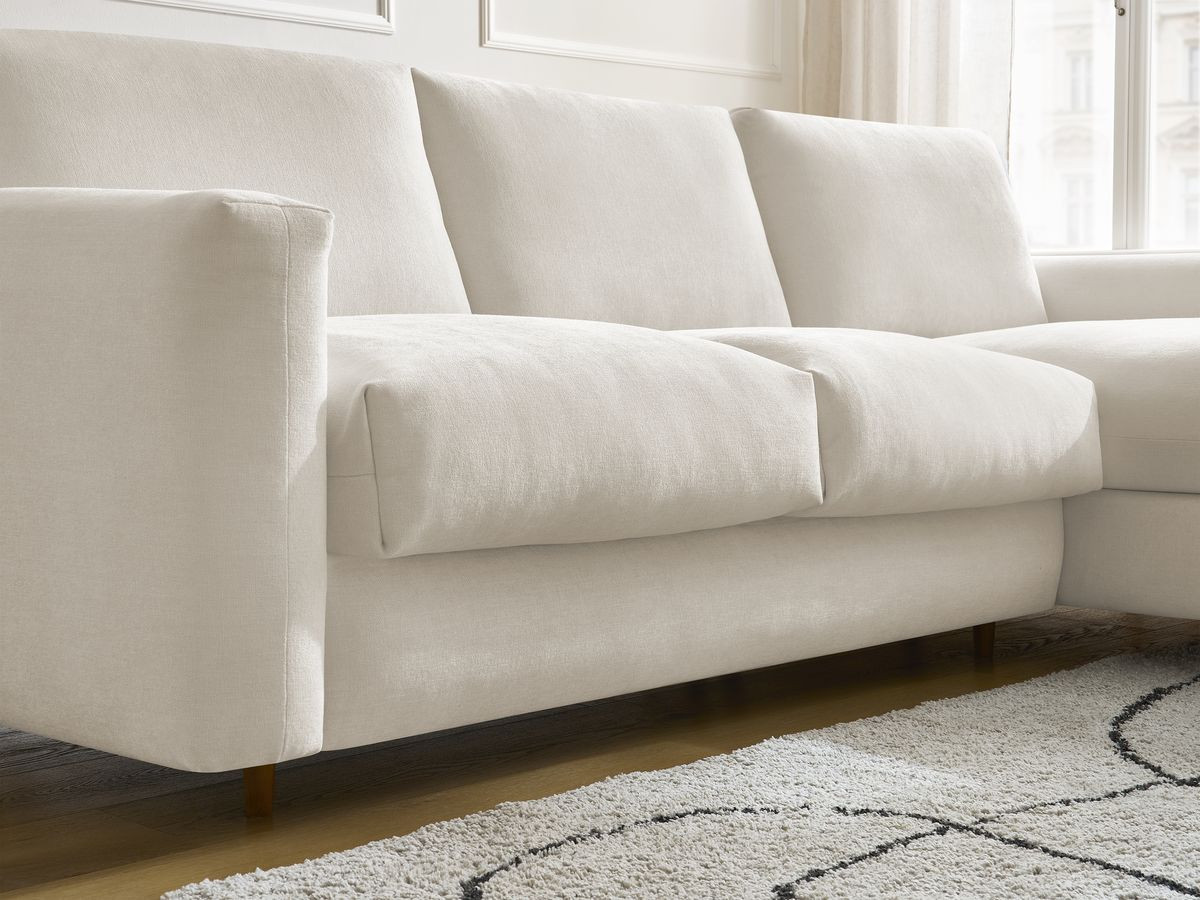 Bobochic Cocoone Ecksofa mit Schlaffunktion und Bettkasten Stoff Beige, Liegefläche 160 × 200 cm