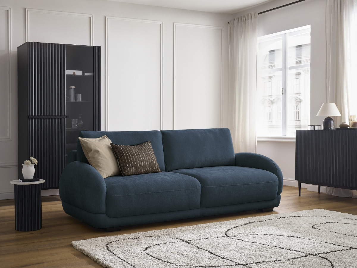 Bobochic Monica Schlafsofa 3-Sitzer mit Bettkasten Stoff Dunkelblau