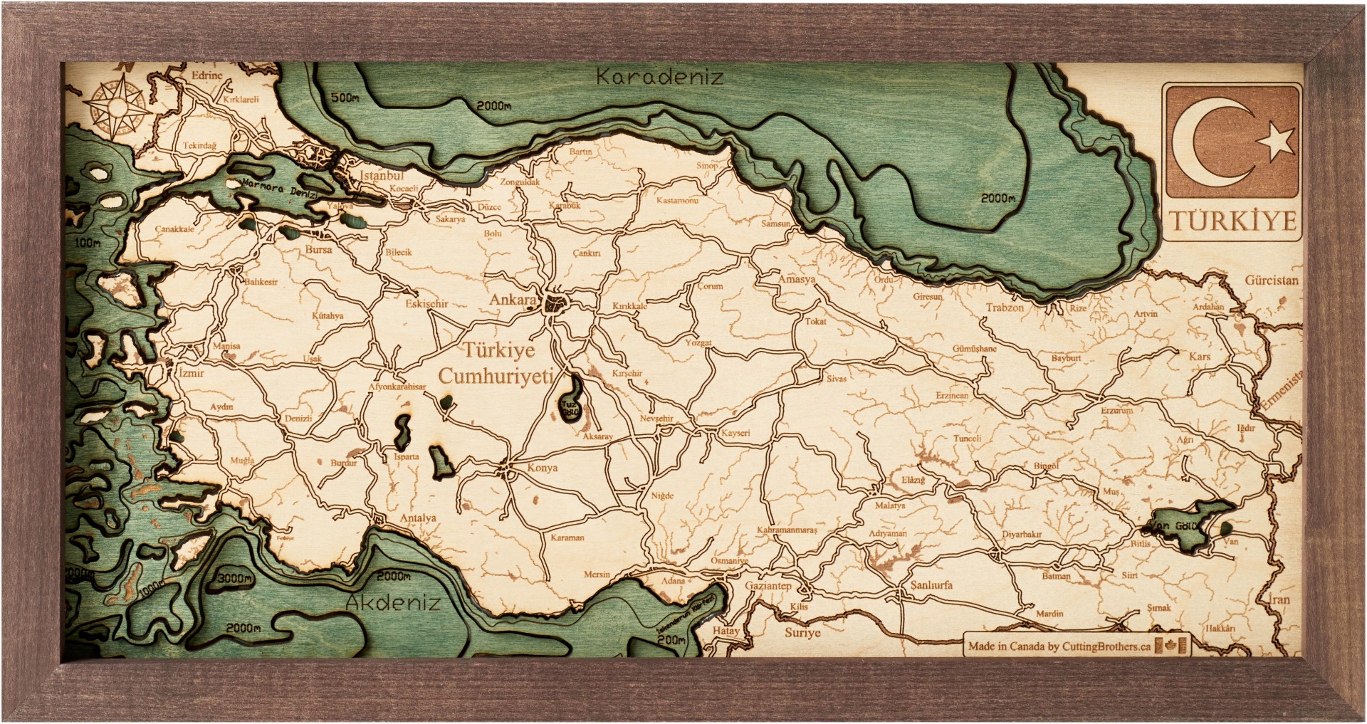 Cutting Brothers 3D Holz-Wandkarte Türkei Türkiye 40.5x20 cm