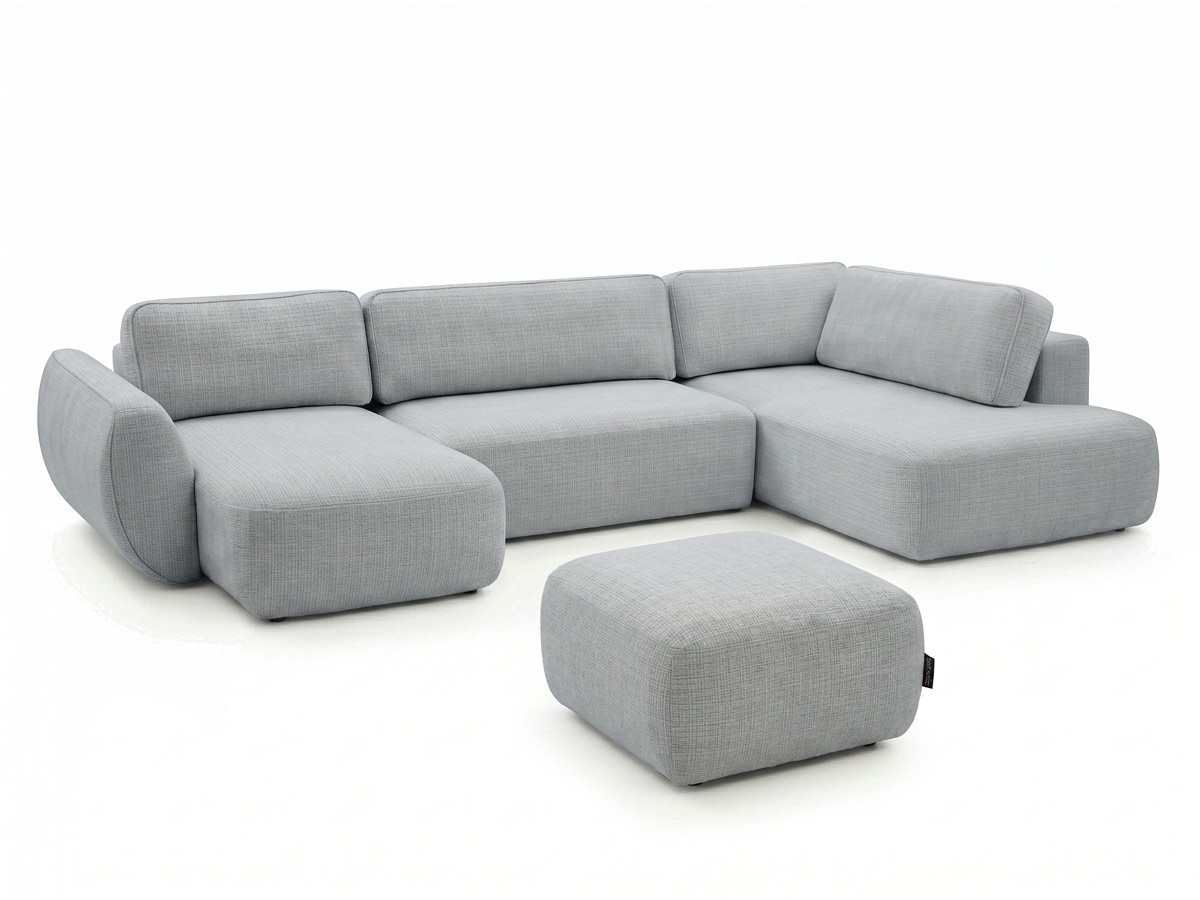 Bobochic Denise Wohnlandschaft mit Pouf Strukturstoff Hellgrau Ecke links