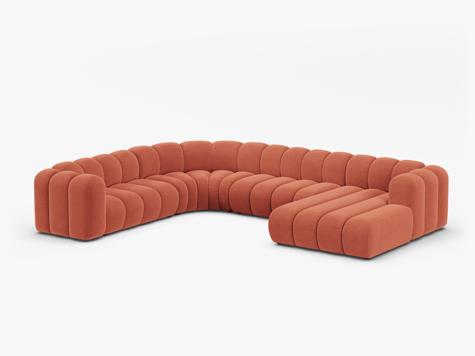 Micadoni Modulares Panorama Ecksofa Lupine 6-Sitzer Links Samt Venus Koralle