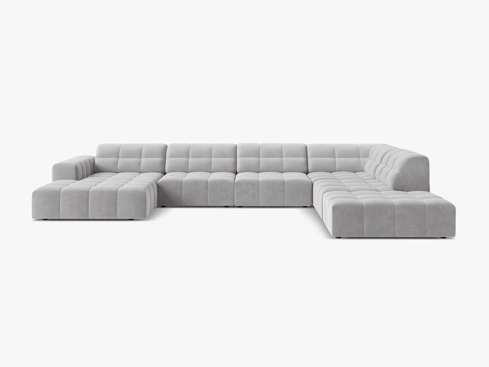 Micadoni Panorama Ecksofa Jennifer 7-Sitzer Rechts Samt Bluvel Silber
