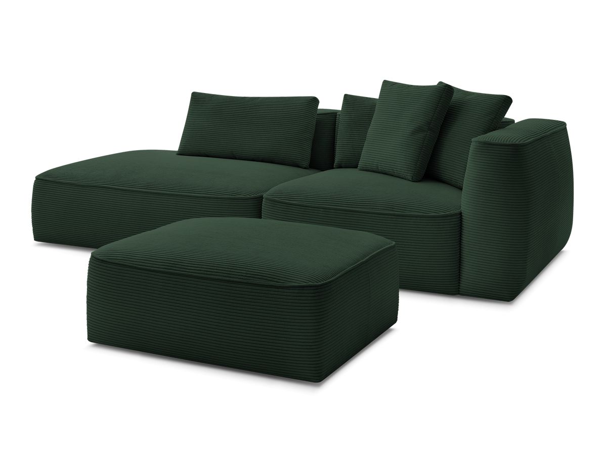 Bobochic Leopold Sofa 4-Sitzer mit Pouf Cordsamt Dunkelgrün Armlehne rechts