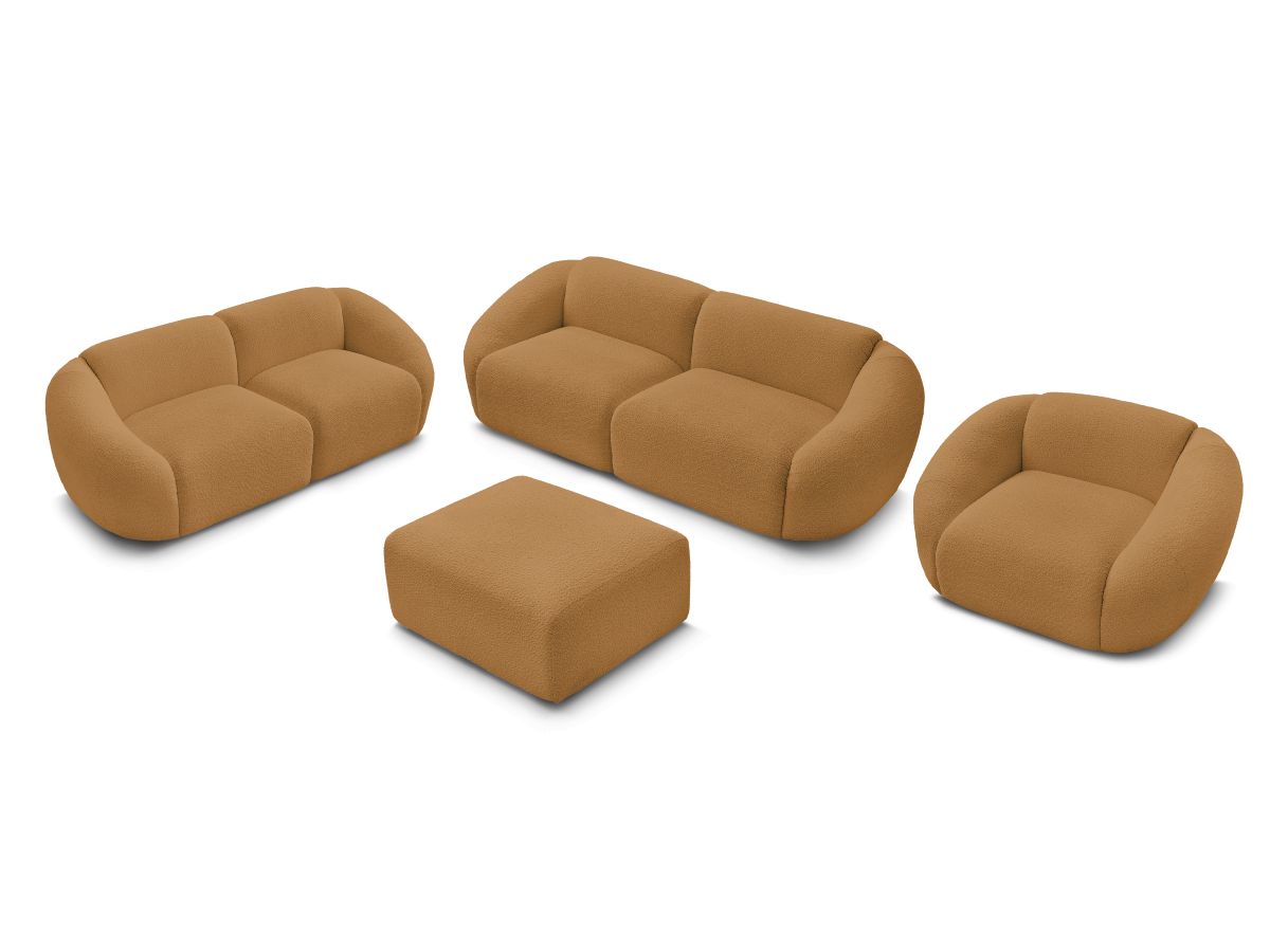 Bobochic Tina Sofa 7-Sitzer mit Pouf Bouclé-Stoff Gelb