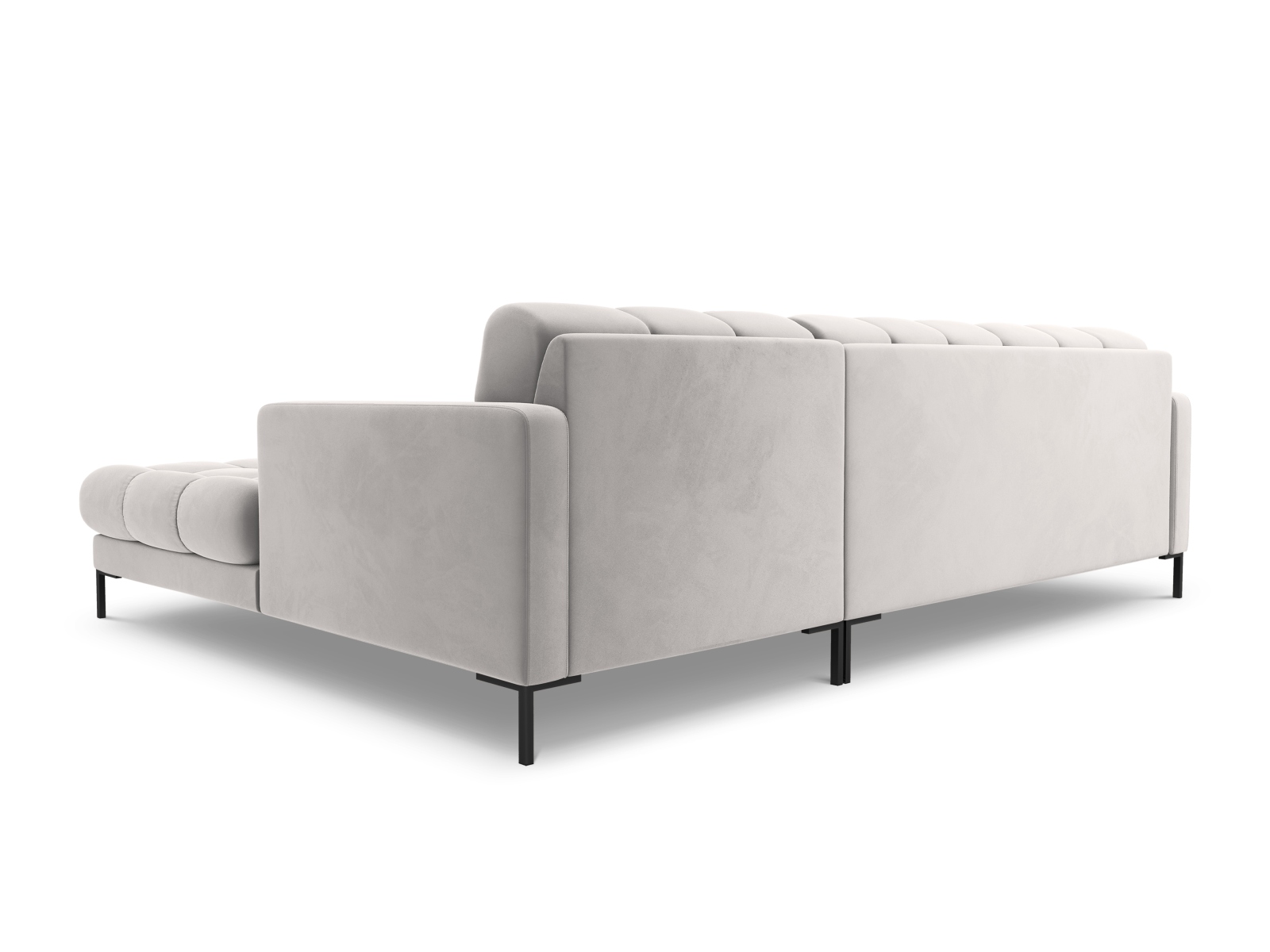 Cosmopolitan Design Ecksofa Bali 5-Sitzer Samt Bluvel Silber Rechts Beine Schwarzes Metall
