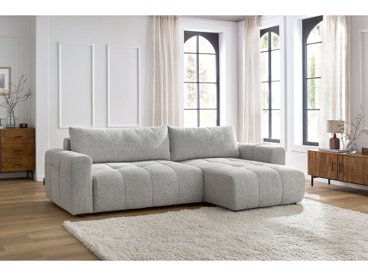 Bobochic Arsene Ecksofa mit Schlaffunktion und Bettkasten 288 × 148 cm Melange-Stoff Hellgrau