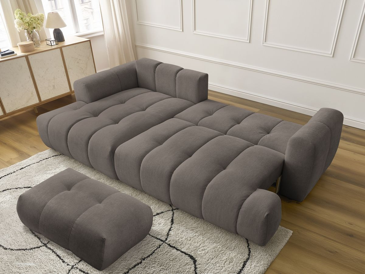 Bobochic Fuji Ecksofa mit Schlaffunktion und Bettkasten und Pouf 292 × 160 cm Stoff Taupe Ecke links