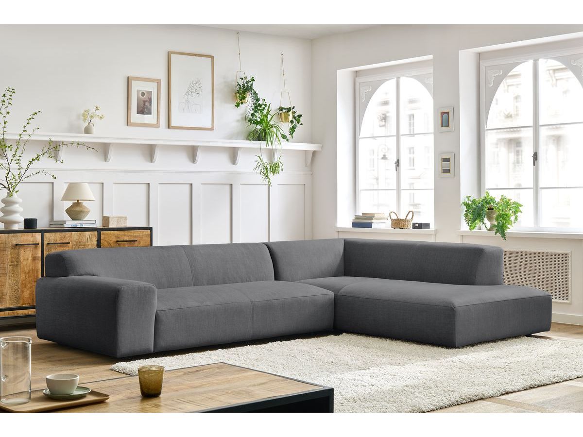 Bobochic Lavena Ecksofa 312 × 220 cm Samt Dunkelgrau Ecke rechts