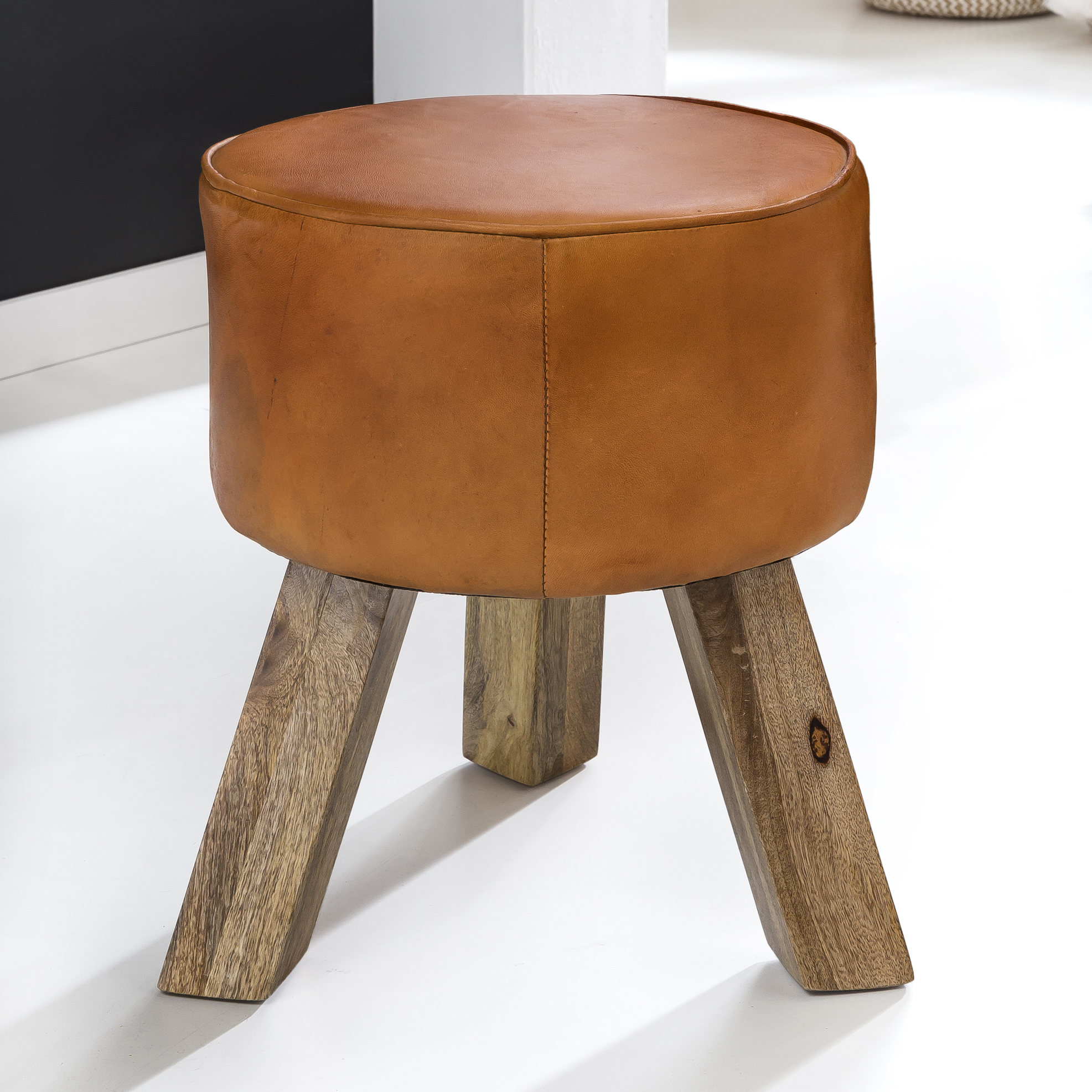 Sitzhocker Svaneke Echtleder Braun Ø 37 cm