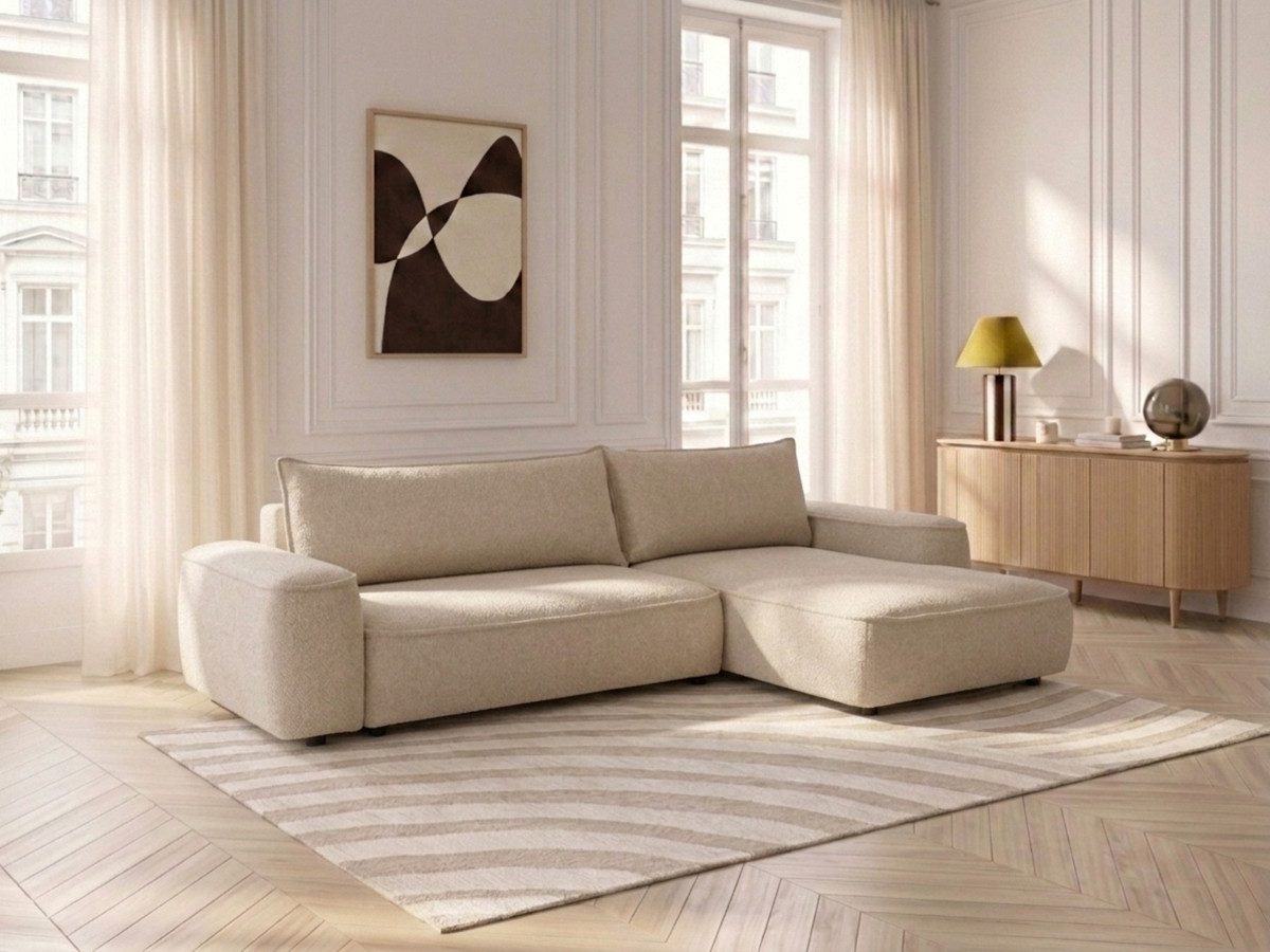 Bobochic Honore Ecksofa mit Schlaffunktion und Bettkasten Chenille Beige