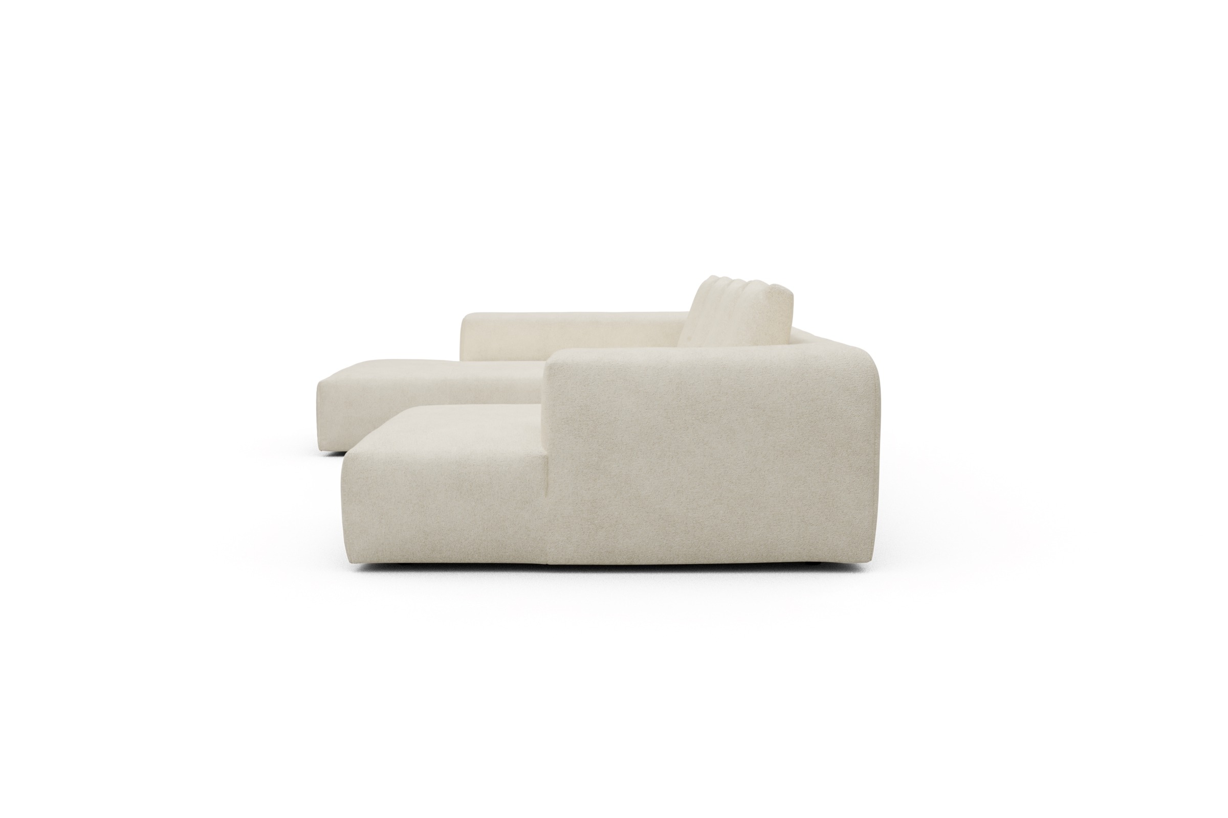 Wohnlandschaft Fred Relax-Ecke links mit 2-Sitzer und Chaiselongue rechts Boucle-Off-White