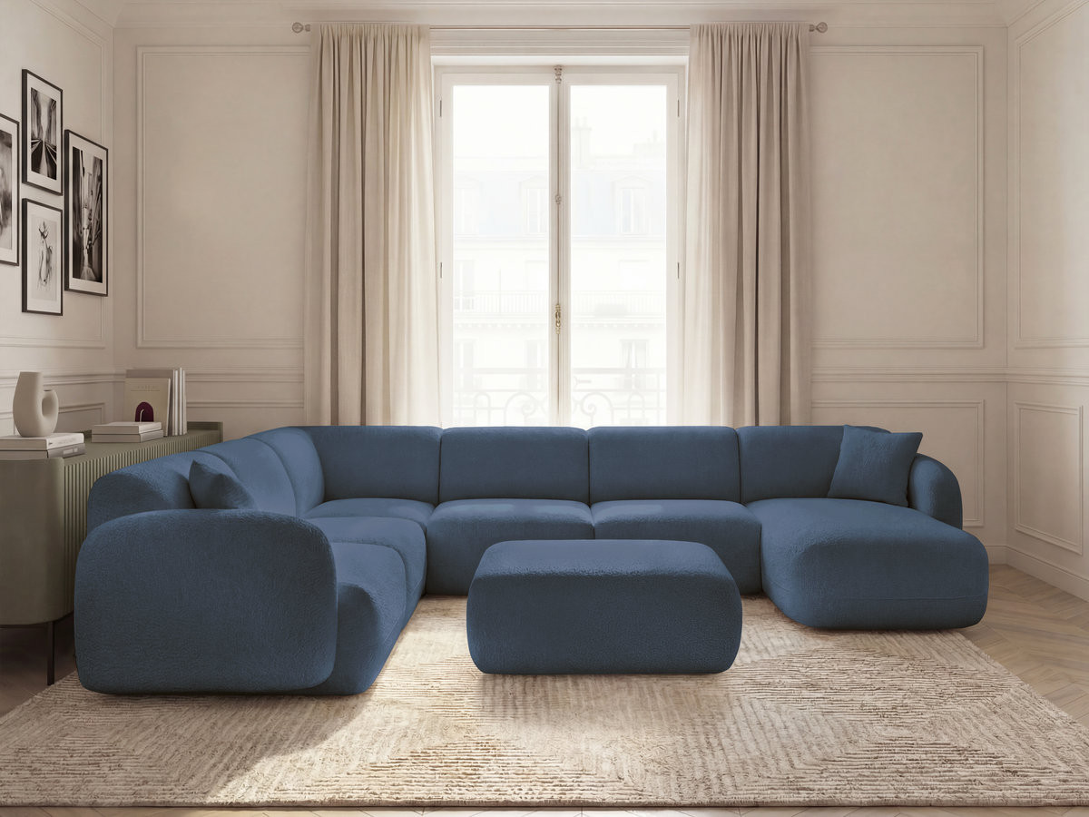 Bobochic Anda Wohnlandschaft mit Pouf 373 × 289 cm Chenille Dunkelblau Ecke links