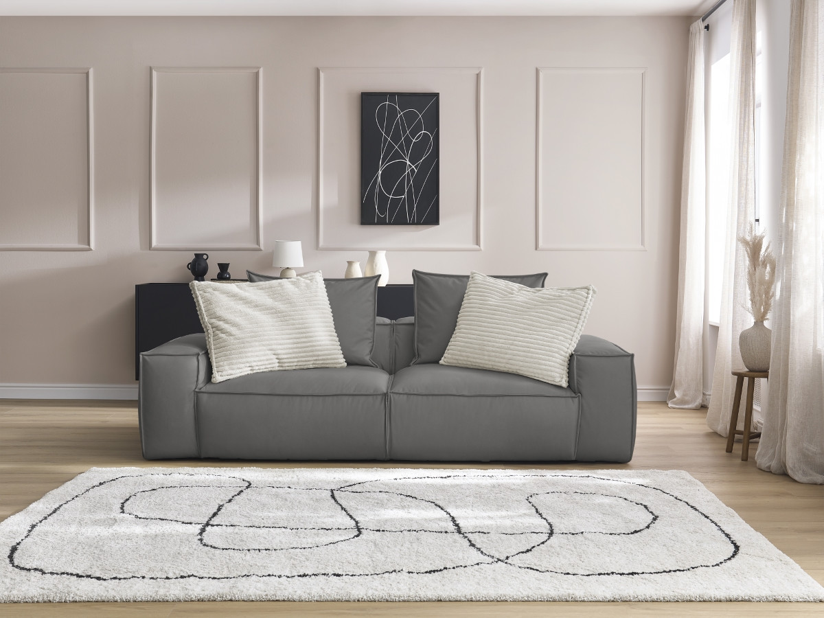 Bobochic Boheme Sofa 3-Sitzer Kunstleder Dunkelgrau