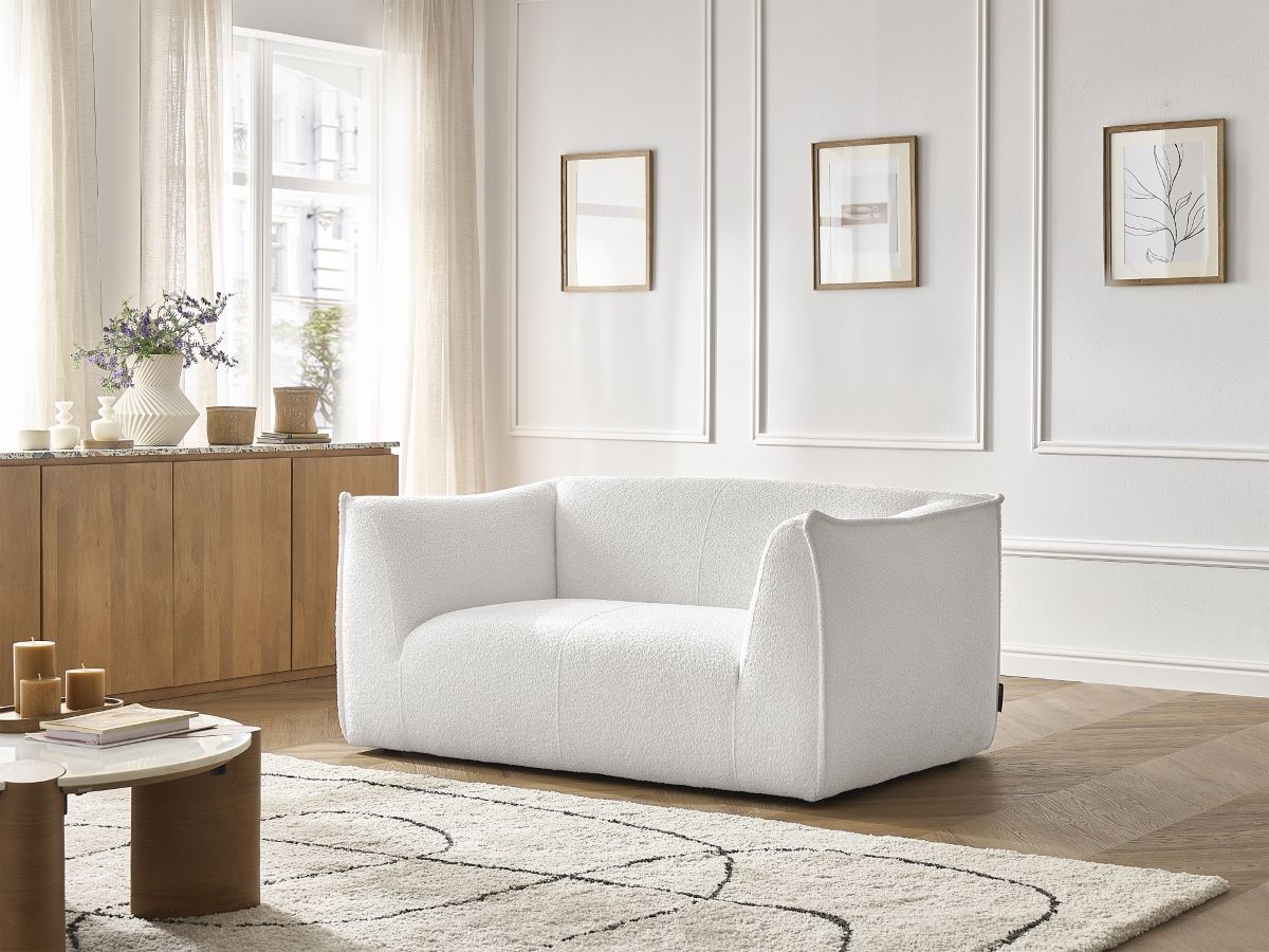 Bobochic Giorgia Sofa 2-Sitzer Bouclé-Stoff Weiß