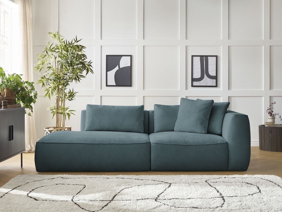 Bobochic Leopold Sofa 3-Sitzer Strukturstoff Dunkelblau Armlehne rechts