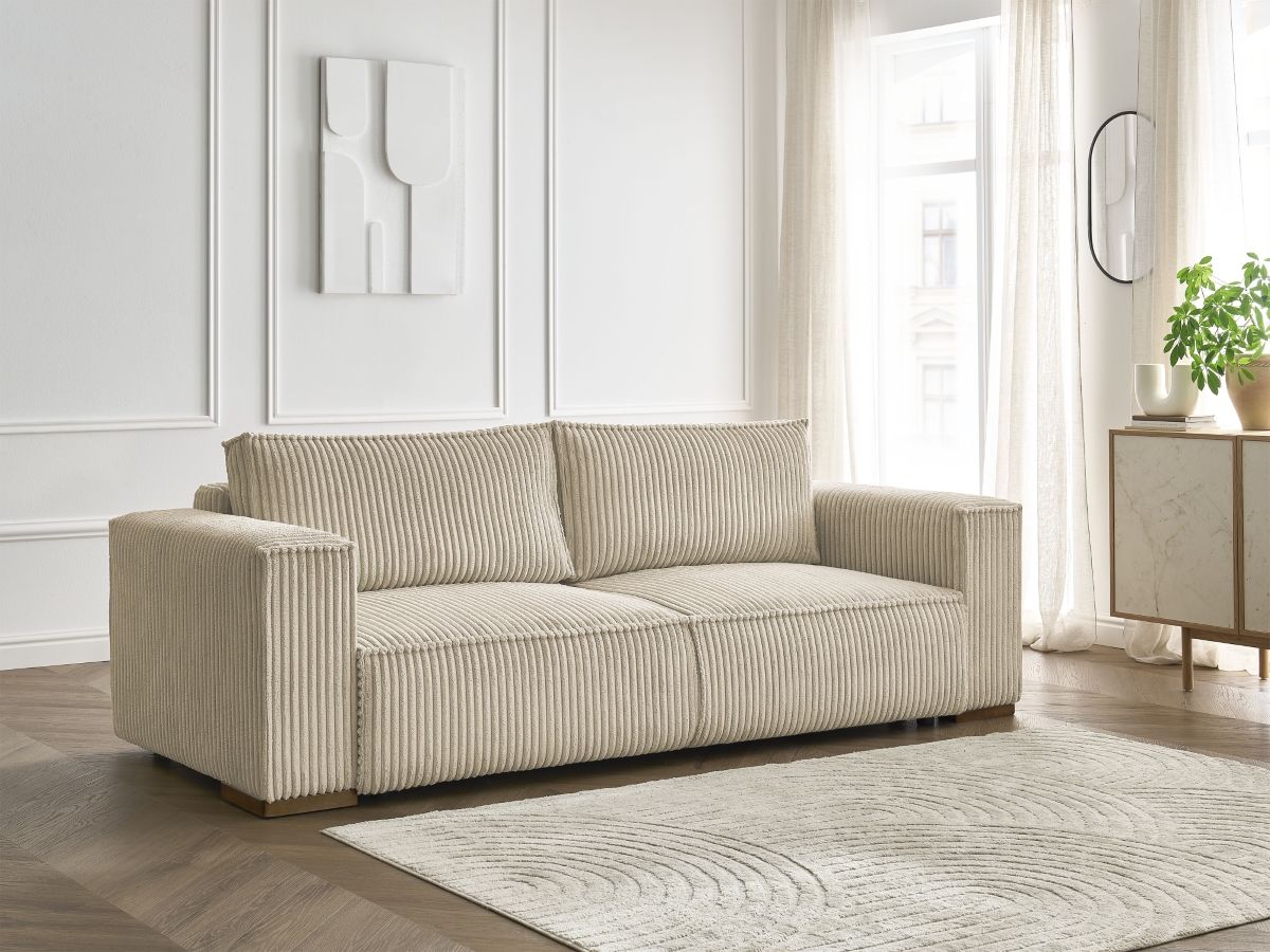 Bobochic Chelsea Schlafsofa 3-Sitzer mit Bettkasten Breitcord weich Taupe