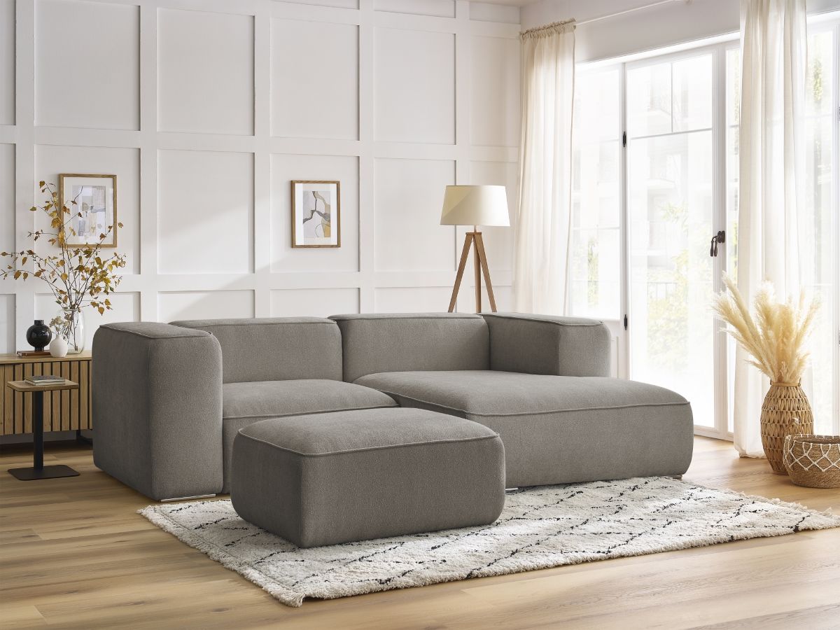 Bobochic Zephyr Ecksofa mit Pouf 260 × 165 cm Strukturstoff Taupe Ecke rechts