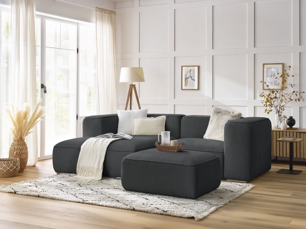 Bobochic Zephyr Ecksofa mit Pouf 260 × 165 cm Strukturstoff Dunkelgrau Ecke links