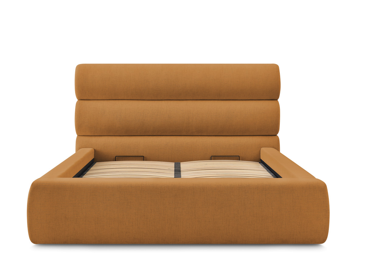 Bobochic Jagna Polsterbett mit Bettkasten Stoff Gelb, Liegefläche 140 × 190 cm