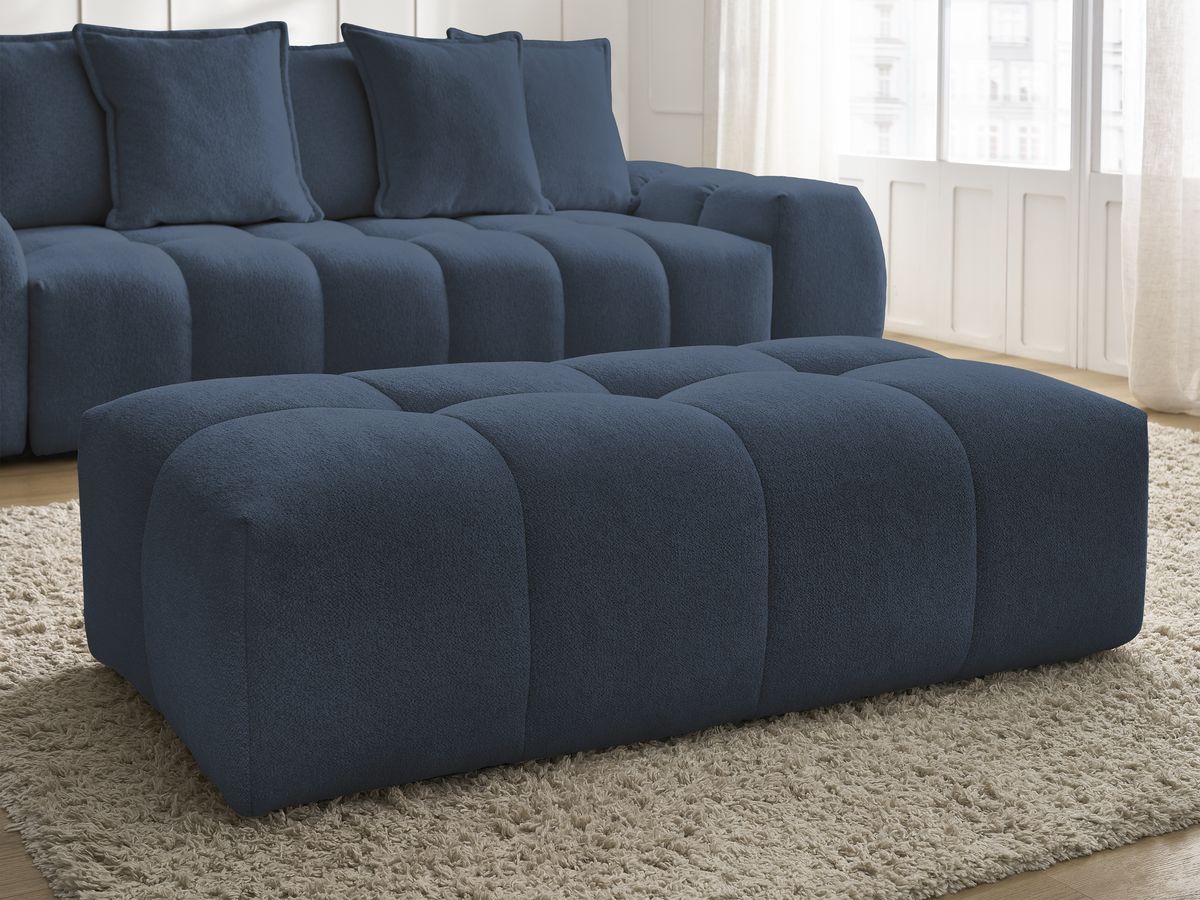 Bobochic Everest Sofa 3-Sitzer mit Pouf, 5 Kissen Melange-Stoff Dunkelblau