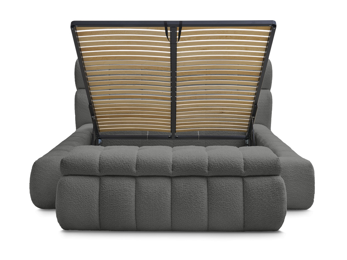 Bobochic Mont-blanc Polsterbett mit Bettkasten mit Bettbank Bouclé-Stoff Dunkelgrau, Liegefläche 140 × 190 cm