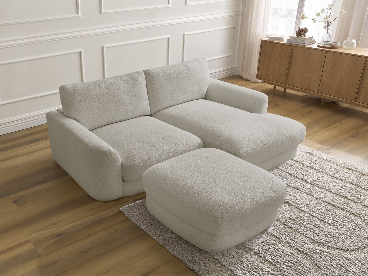 Bobochic Leonore Ecksofa mit Pouf Bouclé-Stoff Taupe Ecke rechts