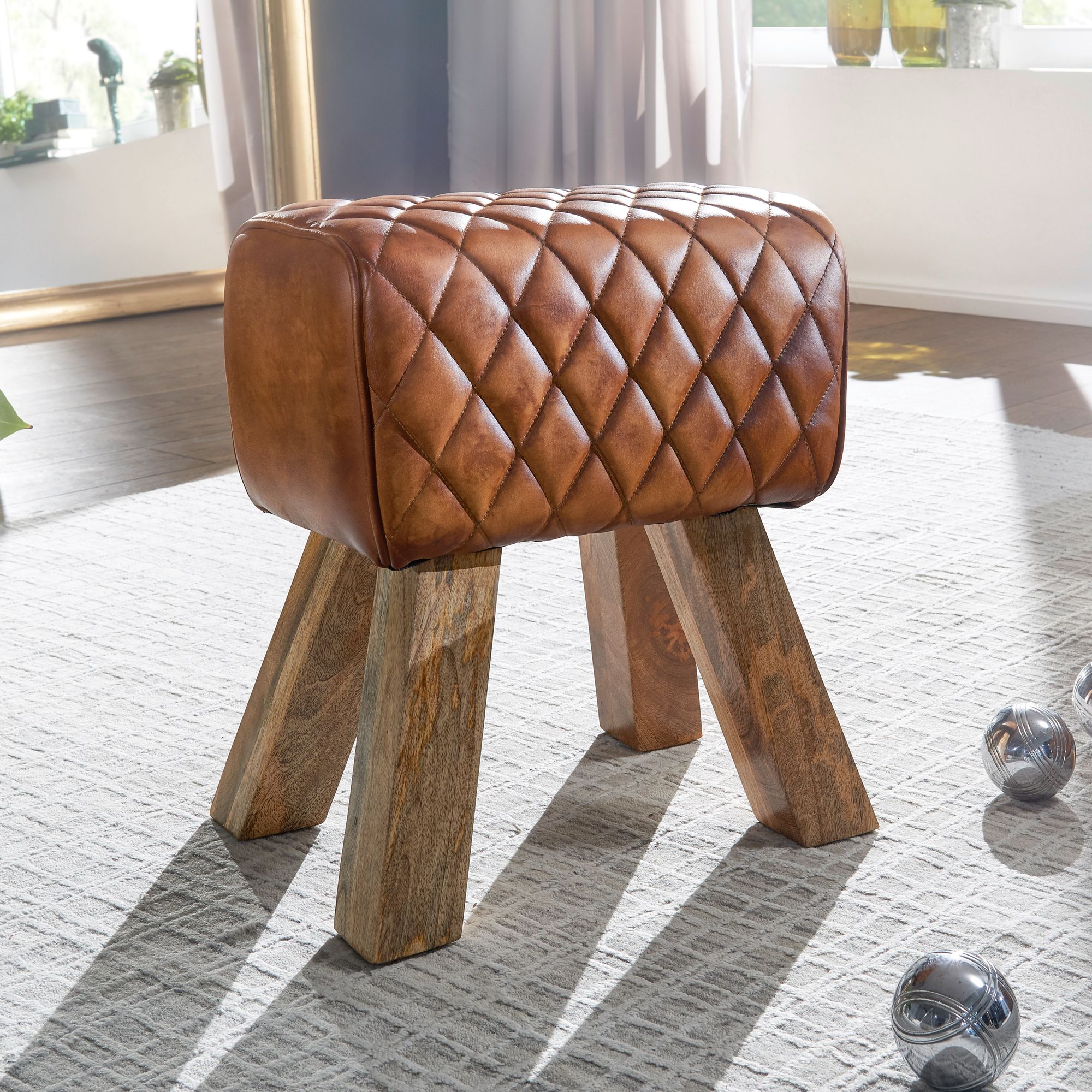 Sitzhocker Tureby Echtleder Braun 40 × 27 × 48 cm