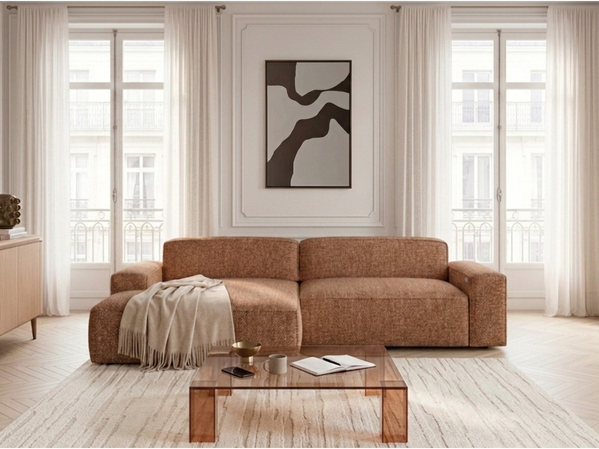 Bobochic Abel Ecksofa mit Schlaffunktion Melange-Stoff Orange Ecke links