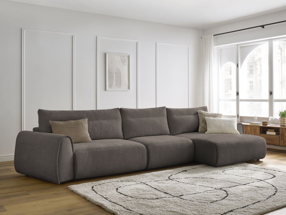 Bobochic Aden Ecksofa 386 × 152 cm Stoff Taupe Ecke rechts