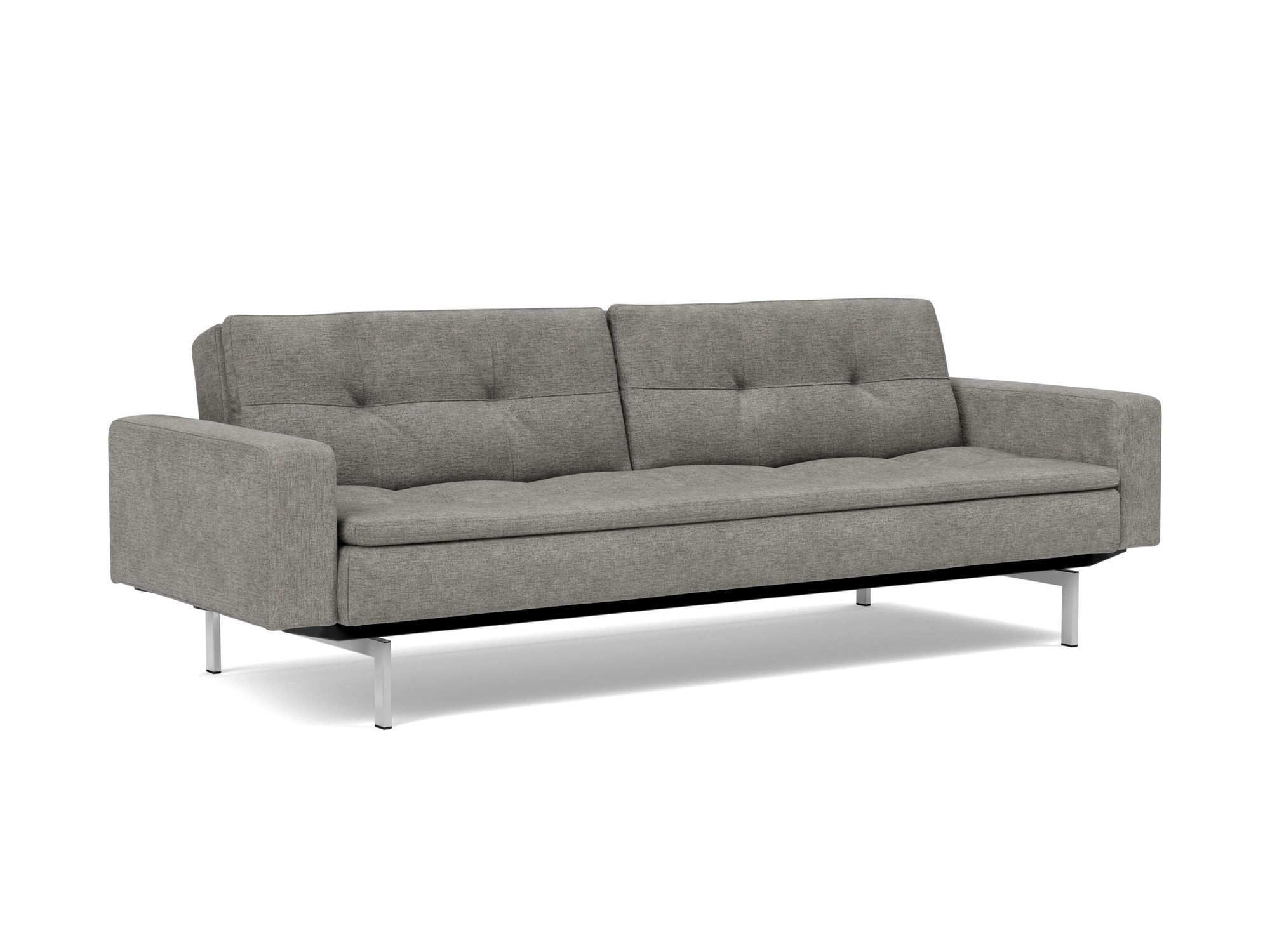 Schlafsofa Dublexo mit Armlehnen Flachgewebe Avella 282-Warm-Grey Beine Chrom