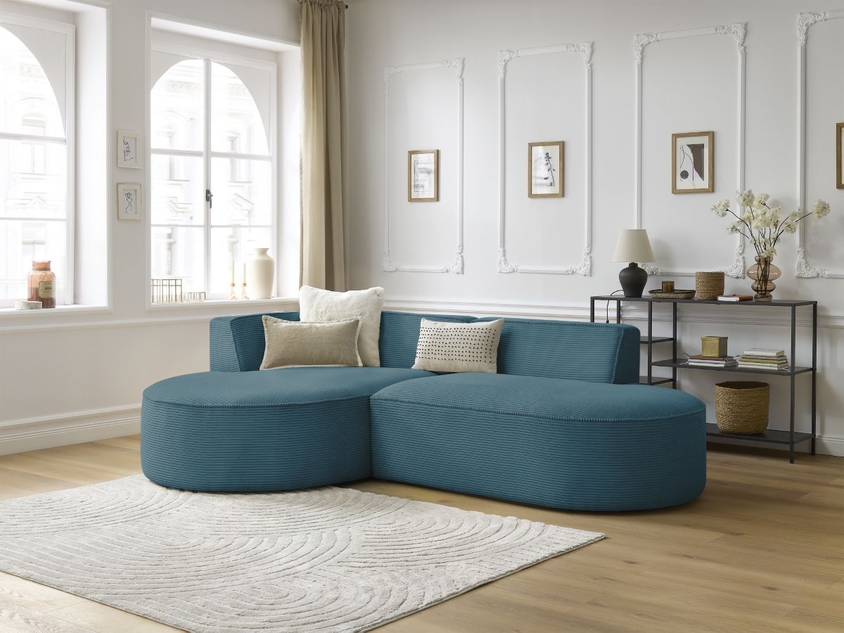 Bobochic Rousseau Ecksofa Cordsamt Dunkelblau Ecke links
