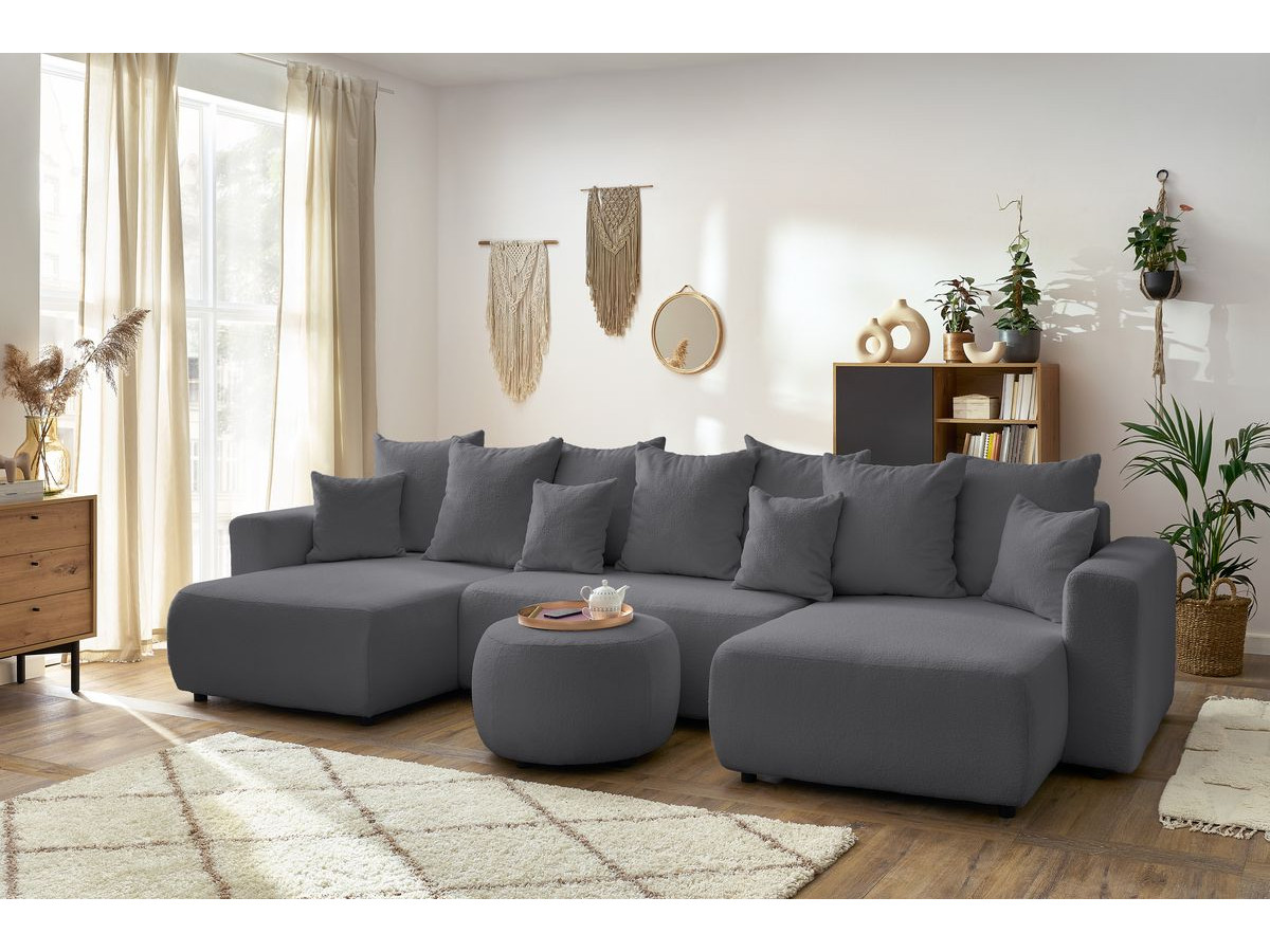 Bobochic Envy Wohnlandschaft mit rundem Pouf Bouclé-Stoff Dunkelgrau