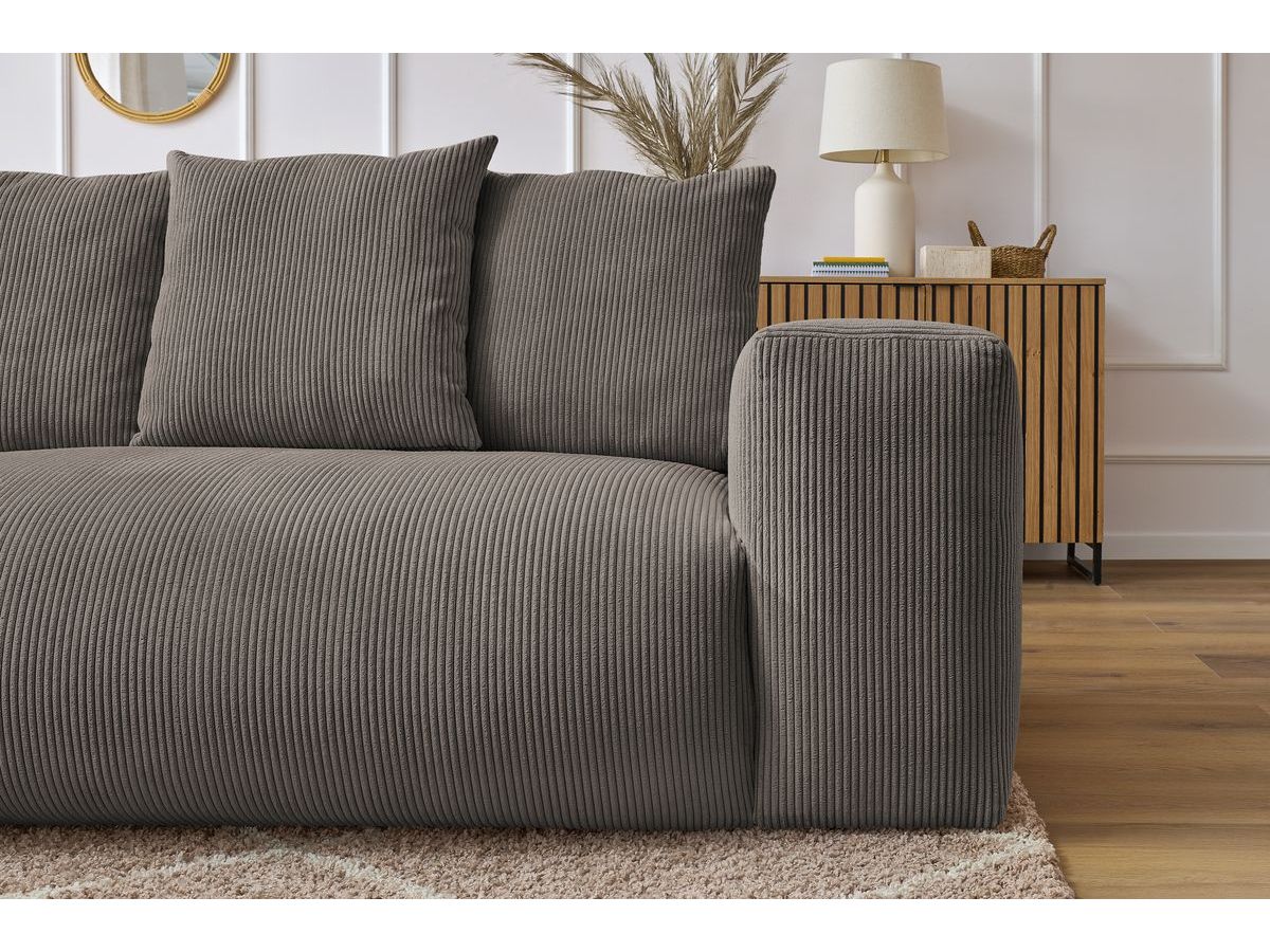 Bobochic Voltaire Ecksofa mit Pouf 268 × 214 cm Cordsamt Taupe Ecke links