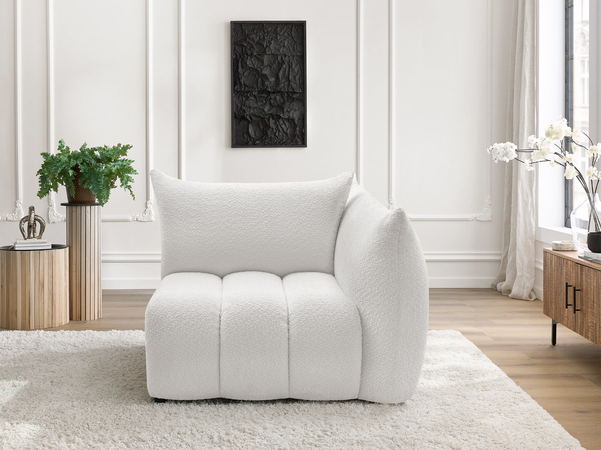 Bobochic Azra Sofamodul 1-Sitzer 117 × 112 cm Bouclé-Stoff Weiß Ecke rechts