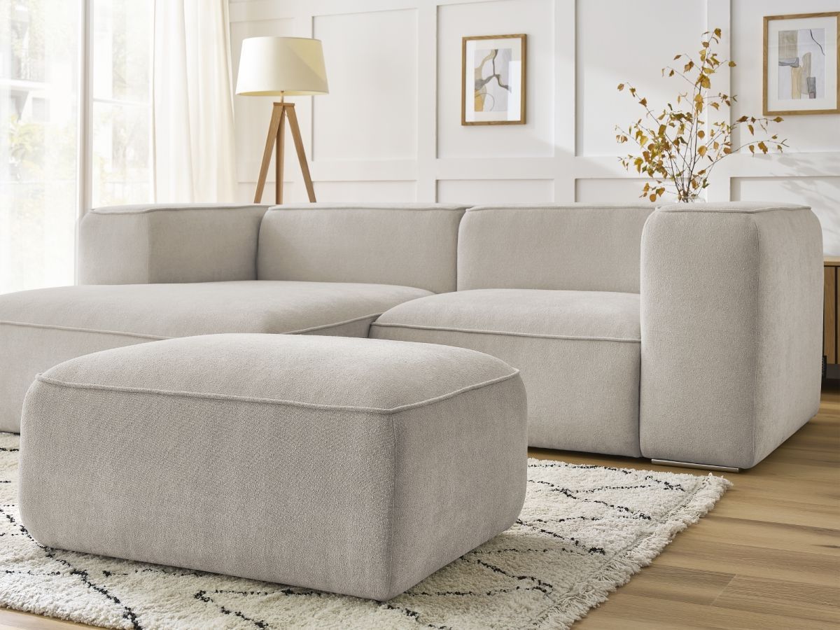 Bobochic Zephyr Ecksofa mit Pouf 260 × 165 cm Strukturstoff Beige Ecke links
