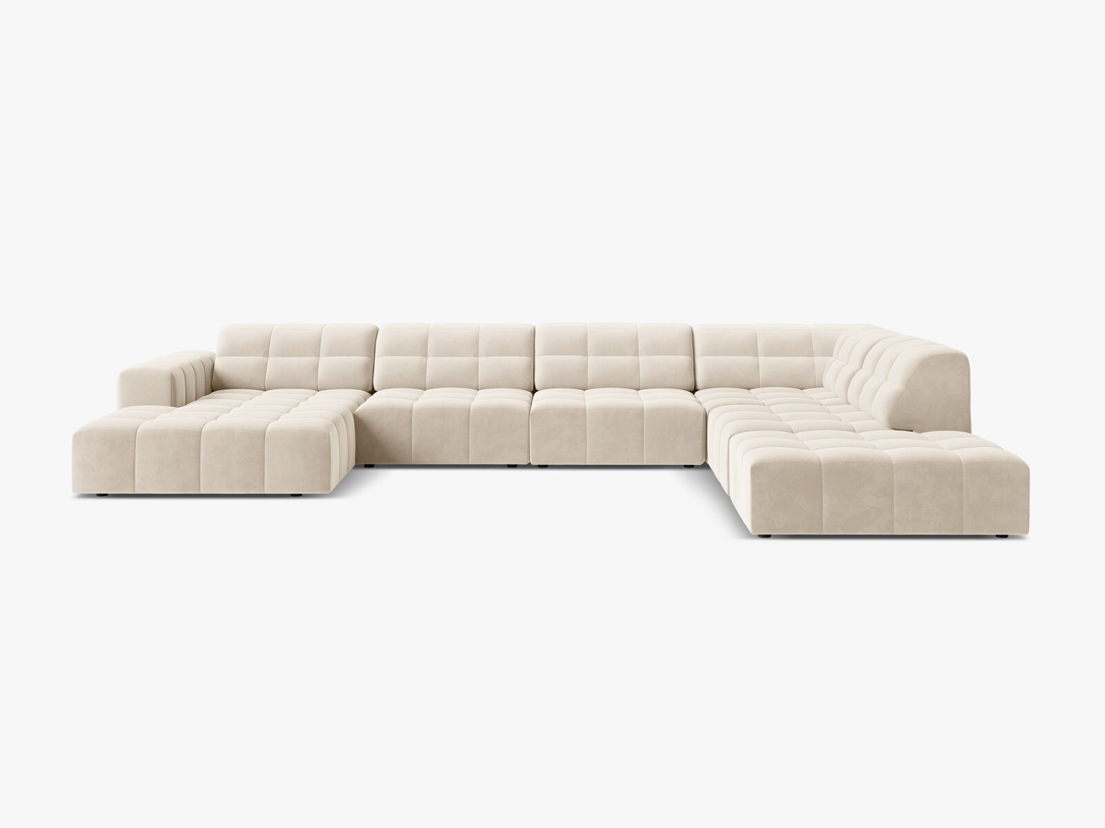 Micadoni Panorama Ecksofa Jennifer 7-Sitzer Rechts Samt Bluvel Helles Beige