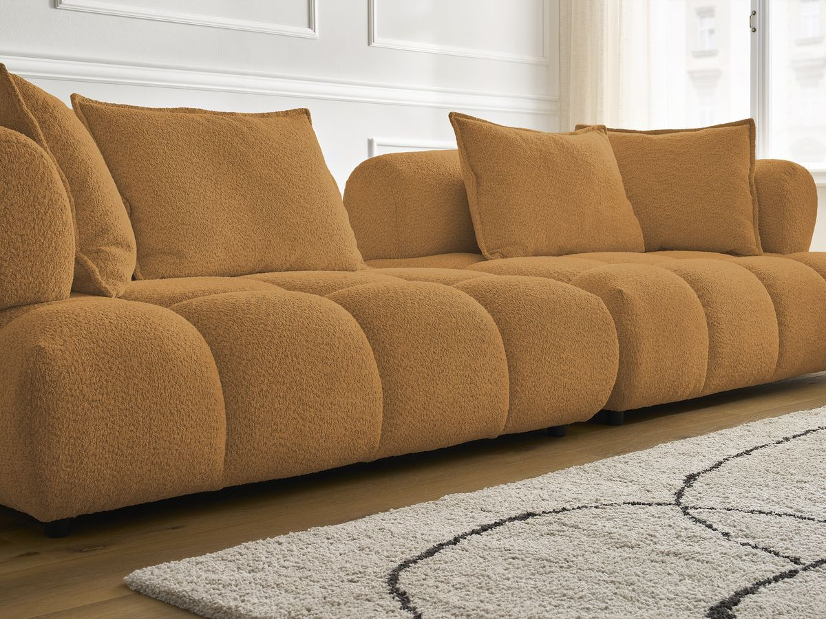 Bobochic Alya Sofa 4-Sitzer mit Pouf Bouclé-Stoff Gelb