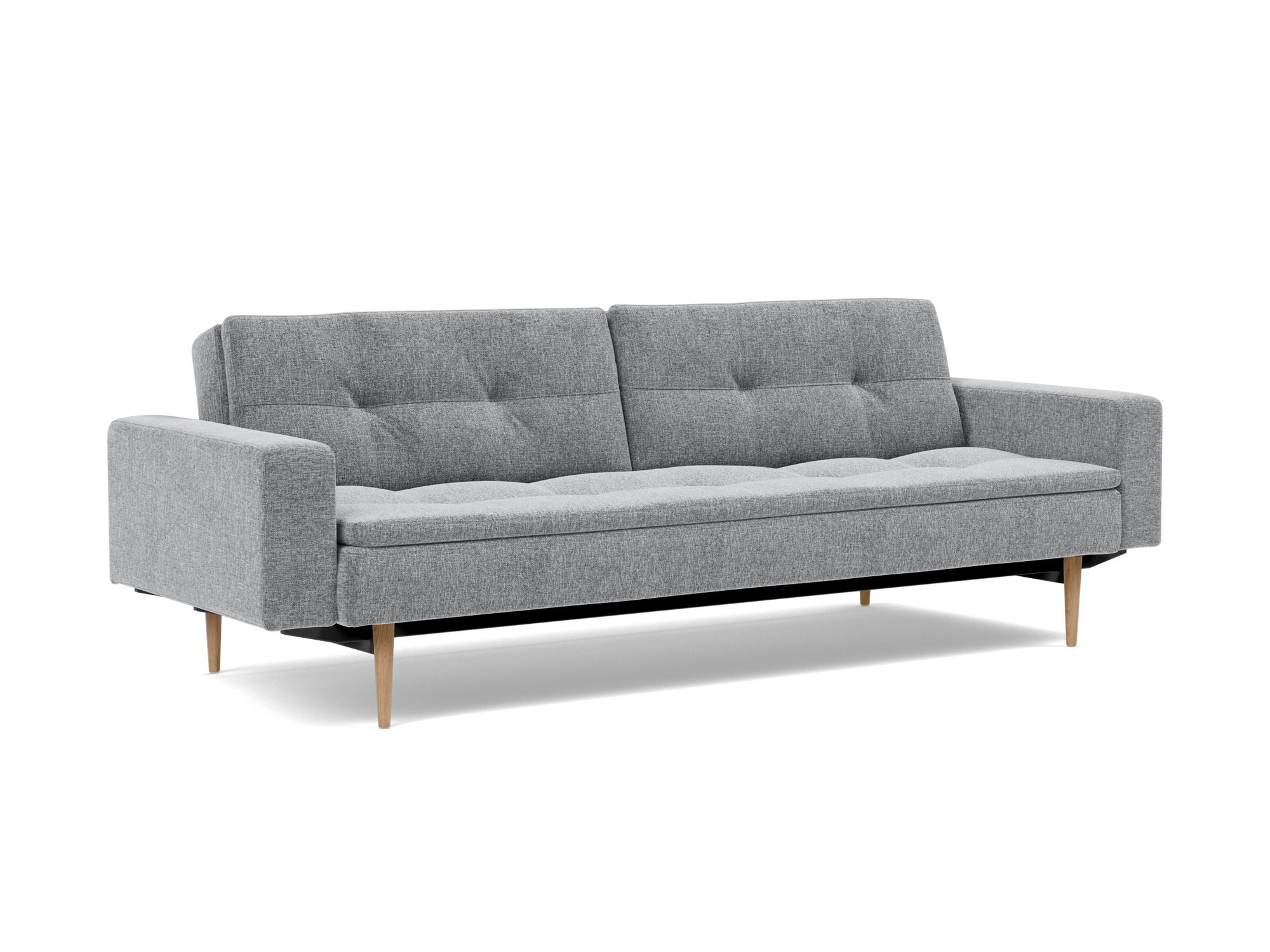 Schlafsofa Dublexo mit Armlehnen Strukturierter Stoff Twist 565-Granite Beine Styletto Eiche hell