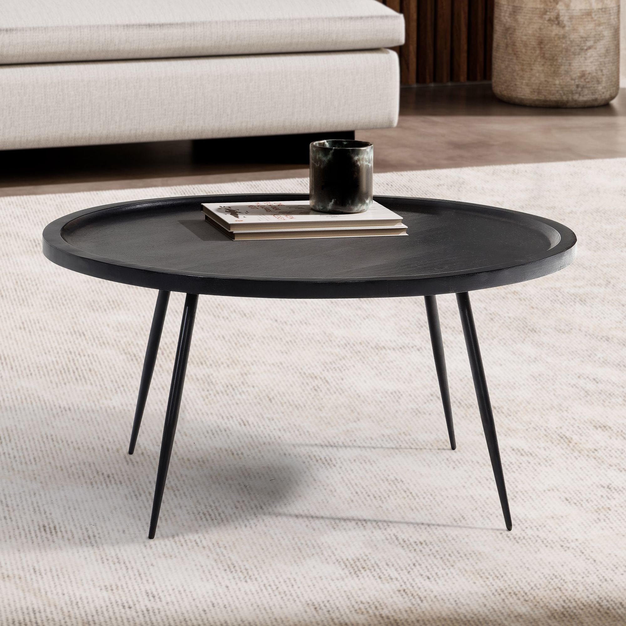 Couchtisch Eidsberg Mango Massivholz Schwarz Ø 75 cm