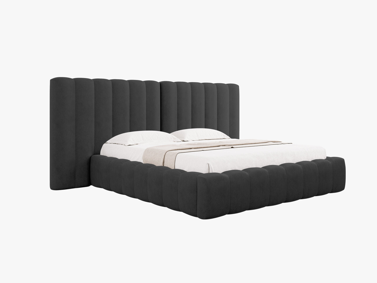 Micadoni Bett Kelp mit Doppelkopfteil Strukturierter Stoff Moly Anthrazit 140x200